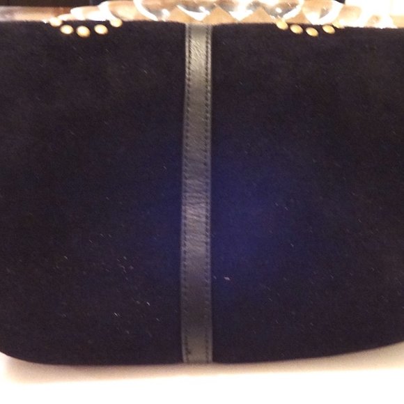 BLACK SUEDE CLUTCH OR CROSS BODY WITH GOLD STUDS A - Picture 7 of 10